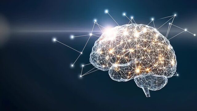 Graphs display brain signals linked to data points in a dark setting over several moments of the presentation