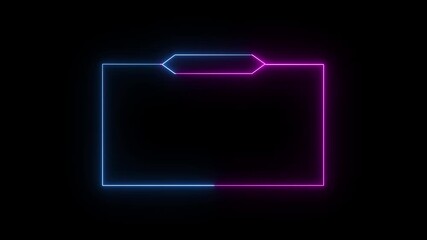 Futuristic neon HUD frame with glowing digital interface lines. Neon technology border element for UI overlay and sci fi screen. Digital HUD frame for gaming and tech graphics. Neon frame, square.