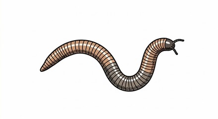 Cartoon earthworm illustration with antennae on white background