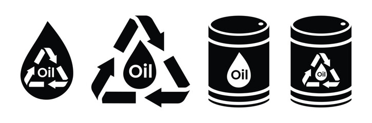 Waste Oil Recycling & Barrel Disposal Symbols: Eco-Friendly Fuel Management Vector Icons