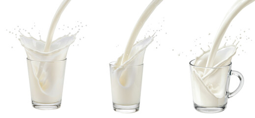 Splashing Milk Glass Set Transparent Background  

