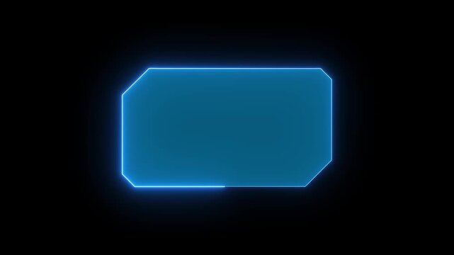Neon frame, border. Futuristic HUD rounded frame with neon digital interface panel. Cyber UI screen element with glowing border for technology overlay. Sci fi HUD frame with clean copy space.