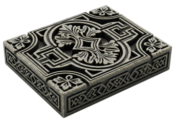 Square ornamental architectural panel with relief pattern on a transparent background