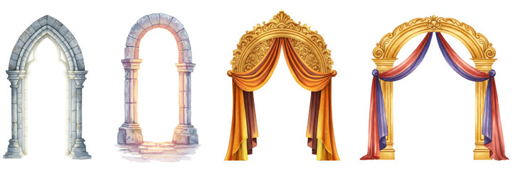 Fantasy Arch Gate Watercolor Transparent Background  
