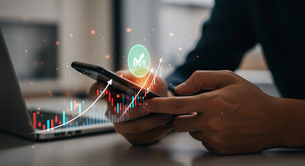 Mobile Banking And Financial Trading With Smartphone And Laptop