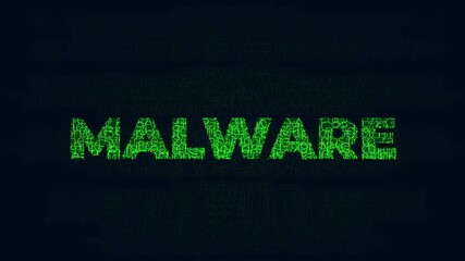 Malware cyber security threat text animation made of digital code symbols - Powered by Adobe