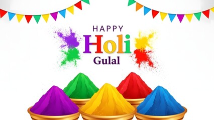 Obraz premium Vibrant holi celebration with colorful gulal and happy holi messages