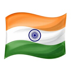 Indian flag waving in the wind isolated on white background