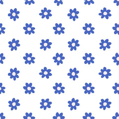 simple floral pattern with blue flowers, seamless pattern 