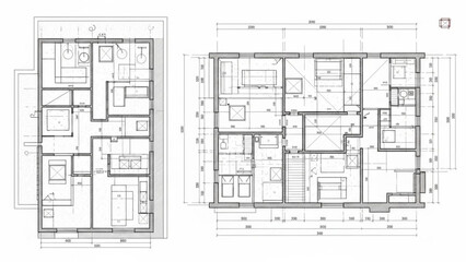 Detailed floor plans of a residential building showcasing architectural design and layout