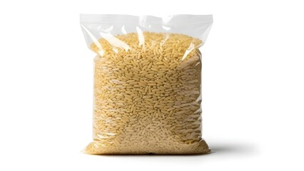 Bag of uncooked pasta against white background isolated on white background