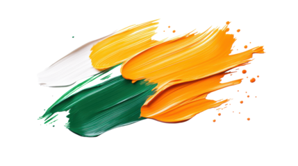 Vibrant Brush Strokes in Orange, Green, and White  on Transparent Background
