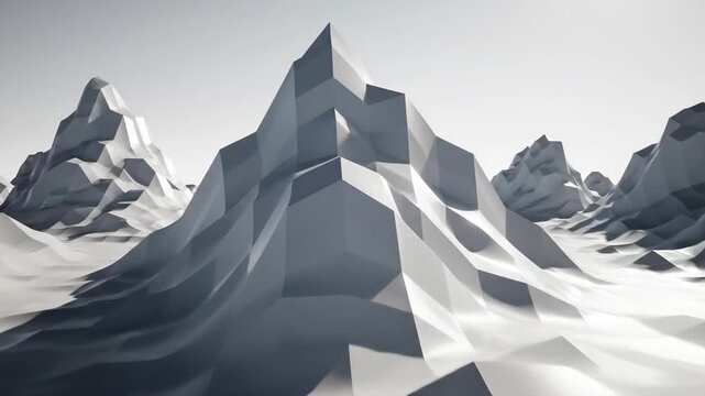 Abstract low poly geometric mountain range landscape with clear sky