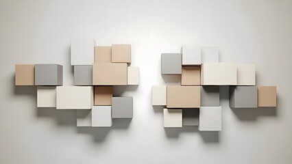 Modern minimalist wall decoration featuring abstract arrangement of geometric blocks