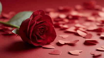 Beautiful red rose flower on red background, A very beautiful red rose copy space. Happy Valentine's Day background. Valentines design