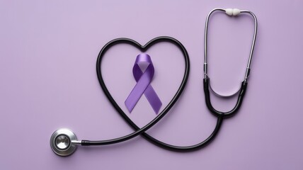 Medical awareness symbolized by a stethoscope and purple ribbon