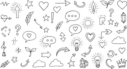 Fototapeta premium Hand drawn doodle set with various symbols and arrows.
