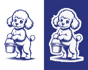 Charming Puppy Carrying Water Bucket Illustration