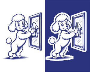 Cute Puppy Cleaning a Mirror Illustration