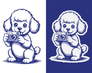 Cute Puppy Holding a Camera Illustration