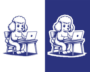 Playful Puppy Studying on Computer Illustration