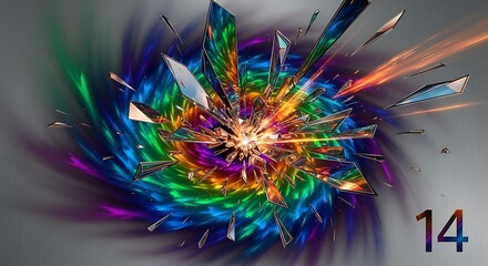 Vibrant abstract explosion of colorful light and particles creating a dynamic and energetic swirling vortex effect