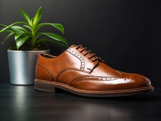 Classic brown leather wingtip oxford dress shoe with intricate brogue detailing