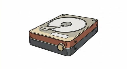 Cartoon external hard drive in beige and brown tones on white