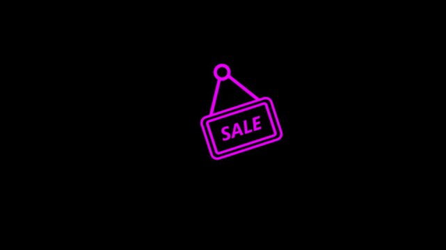 Hanging sale Sign Board Animation on black background. offline shops sign boards with the word sale.