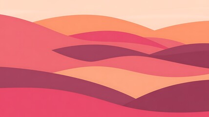 Abstract Minimalist Wavy Landscape with Layers of Warm Red and Orange Hills