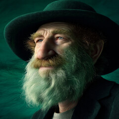 Elderly bearded man wearing a hat with a serious expression on face  