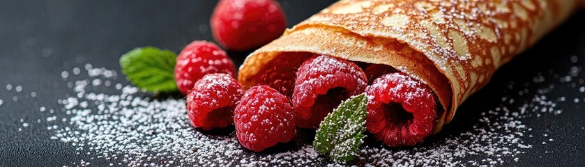 Delicious crepes filled with fresh raspberries.