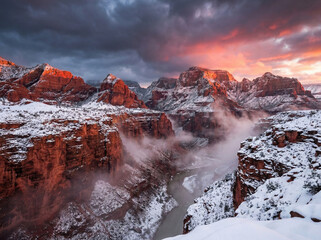 Snowy Canyon at Dramatic Sunset