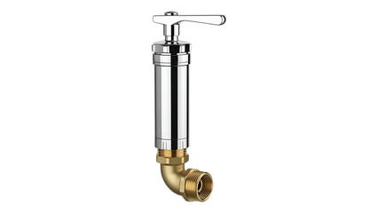 Modern chrome and brass faucet valve with lever handle and threaded outlet for plumbing installations on transparent background