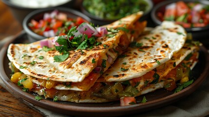 Delicious quesadillas with fresh toppings on a plate