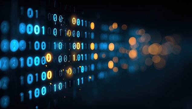 Abstract digital binary code background with glowing data streams concept - Powered by Adobe