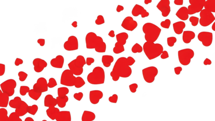 Scattered red hearts isolated on transparent background