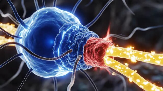 Abstract illustration of a neural cell with axons and dendrites