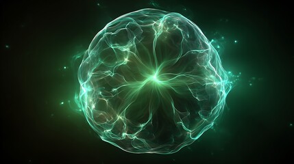 Glowing ethereal orb with luminous green energy radiating against a dark background