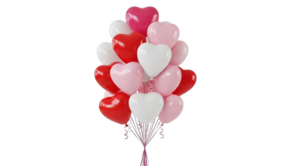 Colorful heart balloons cluster isolated on transparent background