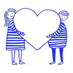 Couple Holding Heart Doodle