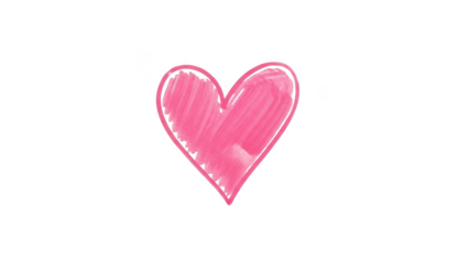 Hand-drawn pink heart isolated on transparent background