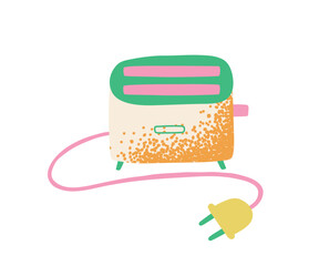 Kitchen toaster textured illustration. Breakfast with toasted bread. Kitchenware for chopping products, cooking.