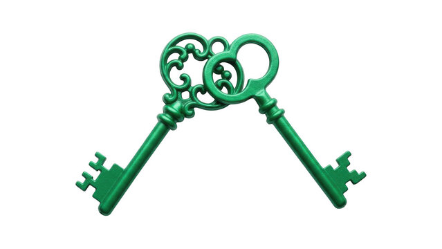 Green antique keys interlocked icon isolated on transparent background