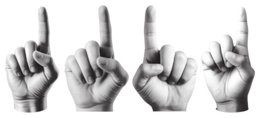 Four hands displaying the rock on sign in a black and white image