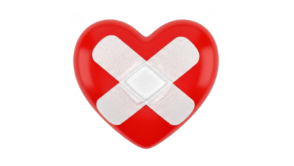 Red heart with bandage isolated on transparent background