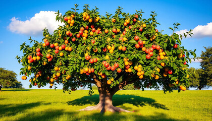 Orange tree. A large lonely tree with huge oranges