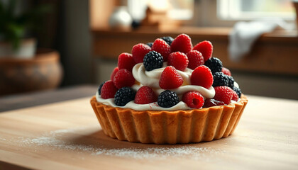 Berry cake. Close-up of a cream cake with ripe berries