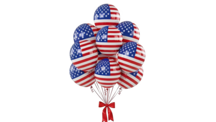 Bunch of american flag balloons isolated on transparent background