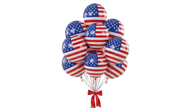 Bunch of american flag balloons isolated on transparent background - Powered by Adobe